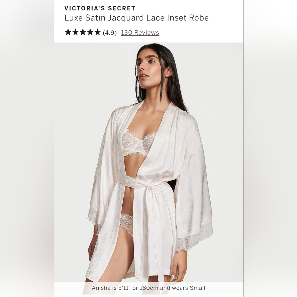 NWT Victoria's Secret Luxe Satin Jacquard Lace Inset Robe, XS/S